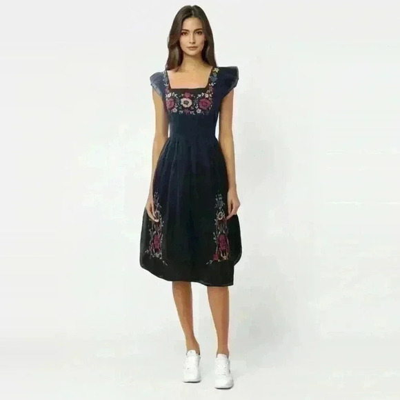 VTG Speed Control New York Black Embroidered Dress Women M - Picture 5 of 12